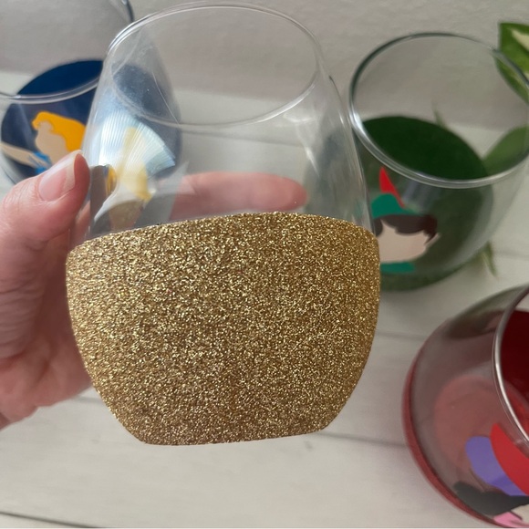 Disney Peter Pan Set of 5 Glitter Dipped Stemless Wine Glasses Handmade Gift - Picture 7 of 8